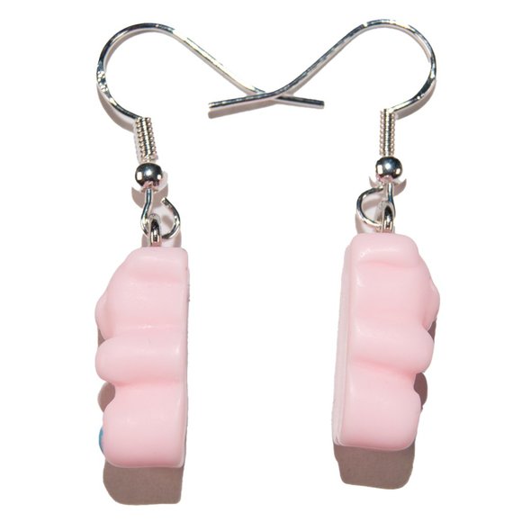 3=$25 Handmade Bear Earrings Pastel Pink Lightweight Resin Hypoallergenic 925 - Picture 3 of 3